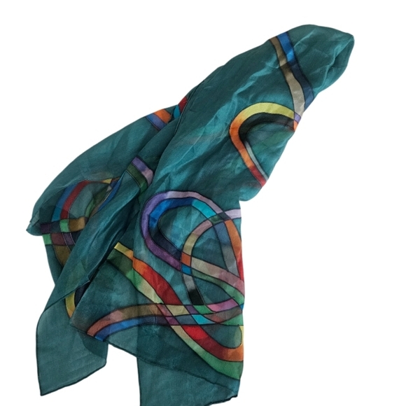 Colorful Abstract 100% Silk Oblong Scarf - Picture 7 of 7